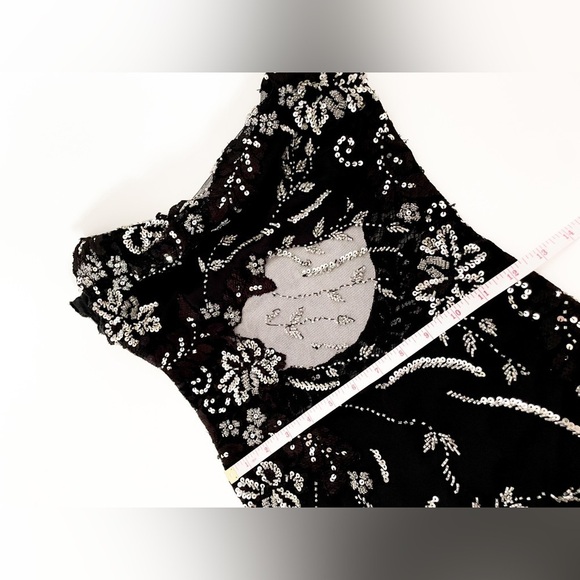 Mac Duggal Silver Sequin Cutout Mini Dress Bodycon SZ XS Party Black Lace Dress - Picture 14 of 14